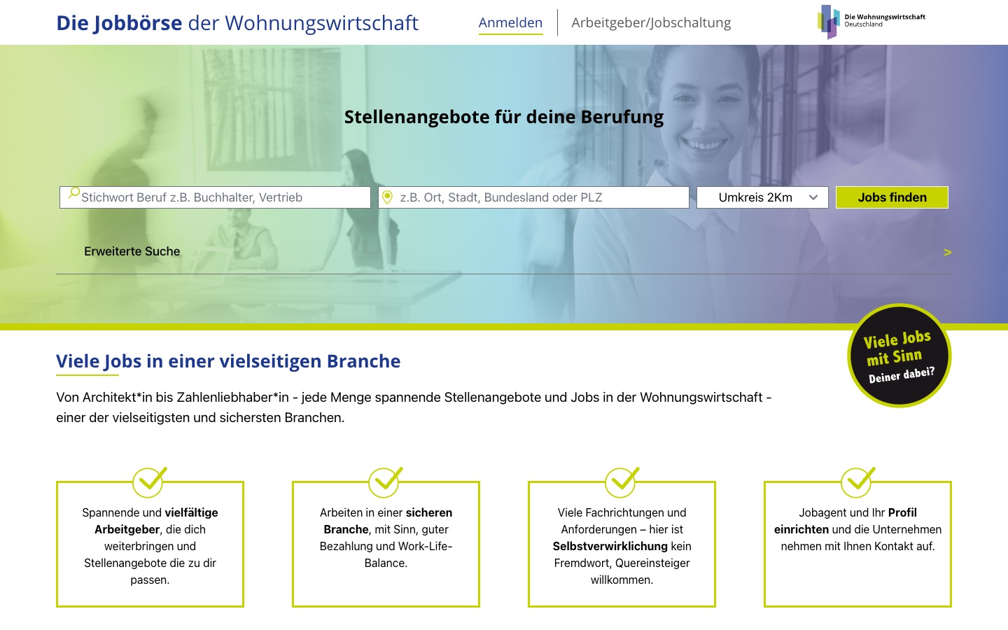 Screenshot Jobbörse der Wohnungswirtschaft